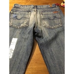 7 For All Mankind Women's Jeans Great Wall Distressed Jeweled Size 30 X 33 NWT